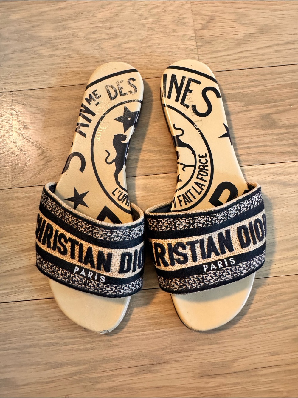 Dior Beige and Black Slide Sandals - Christian Dior Paris